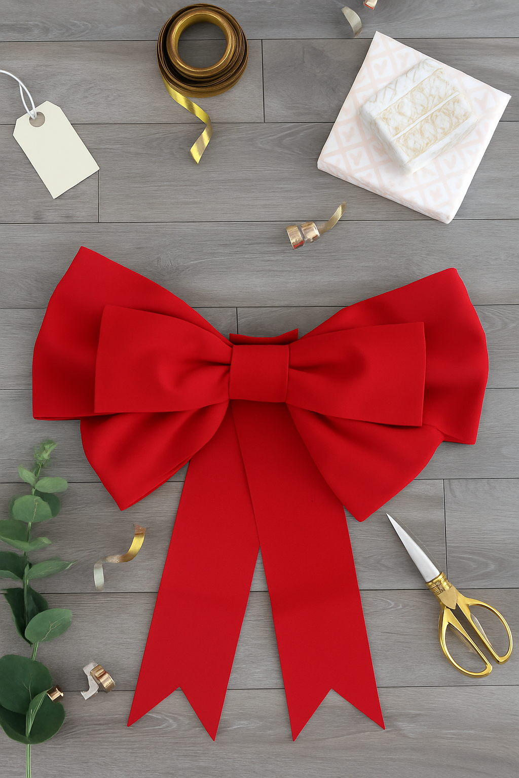 50x50 DUŻA KOKARDA DEKORACYJNA CZERWONA- OZDOBA ŚWIĄTECZNA NA DRZWI I PREZENTY