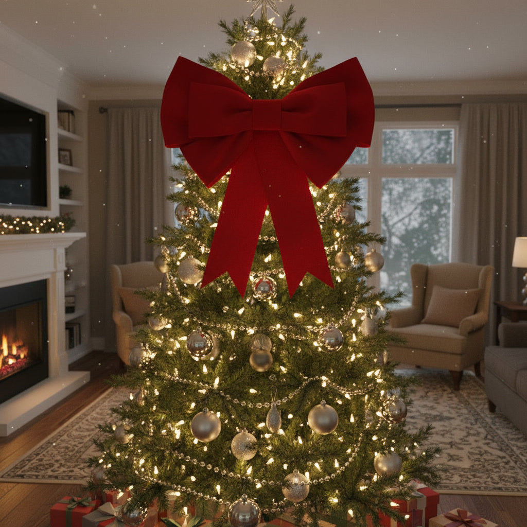 50x50 DUŻA KOKARDA DEKORACYJNA CZERWONA- OZDOBA ŚWIĄTECZNA NA DRZWI I PREZENTY